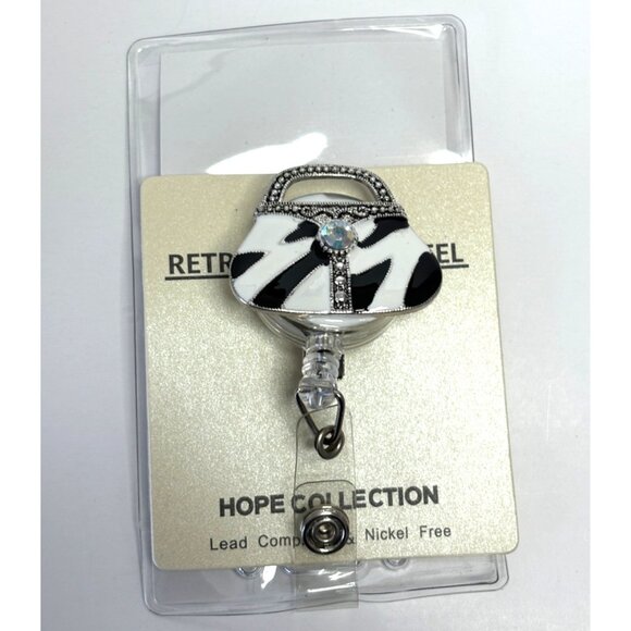 Retro Zebra Print Purse Badge Reel With ID Holder Lead Compliant & Nickel-Free H - Picture 3 of 3